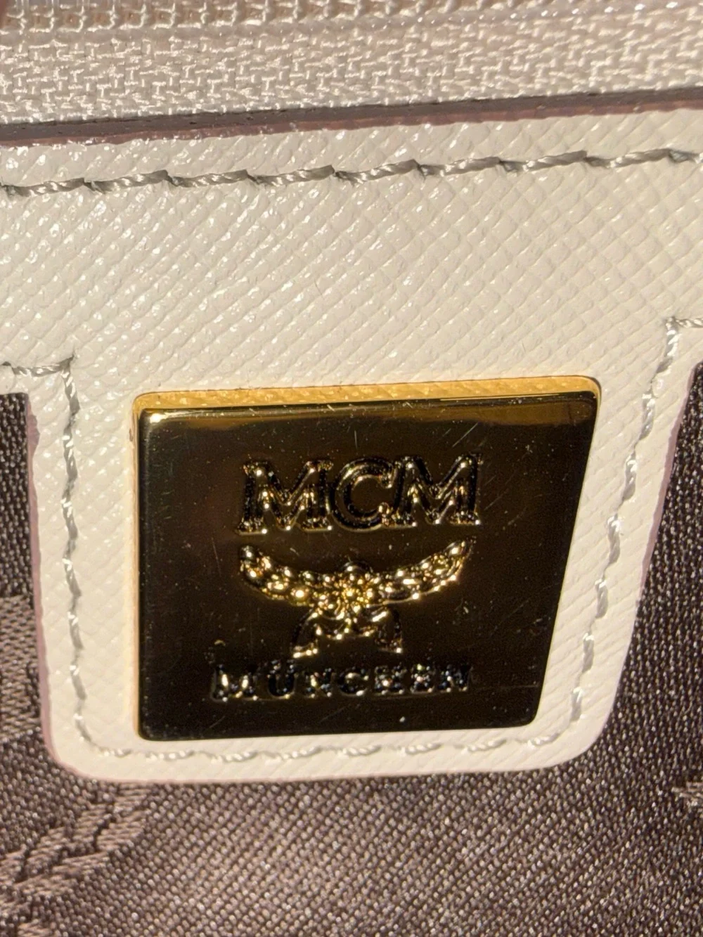 MCM Women's Leather Satchel Bag in Light Beige with FREE bag Scarf and COA 😍